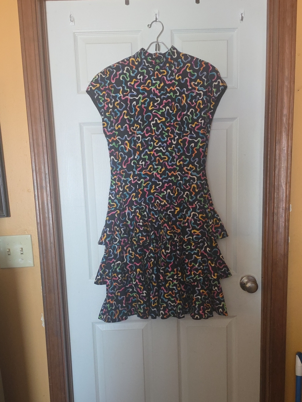 A.J. Bari Black Mini Dress with Colorful Squiggle Print